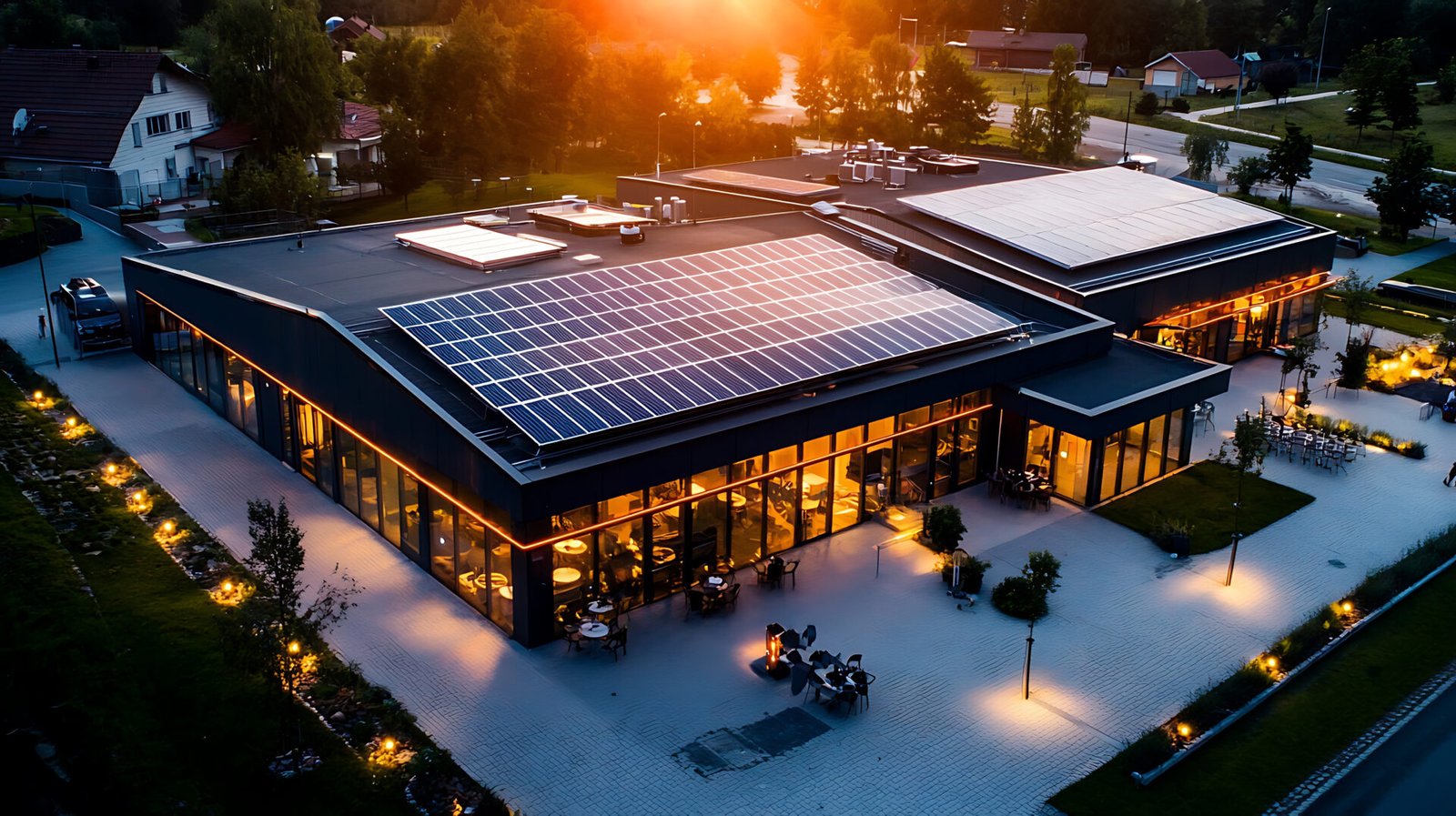 Commercial rooftop solar panels installed by AP Sun Energy on a business building