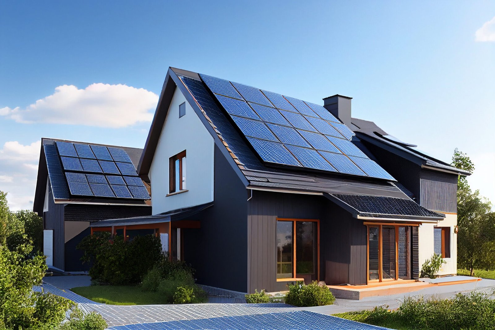 Modern home with multiple rooftop solar panel arrays installed by AP Sun Energy in Columbia, SC.